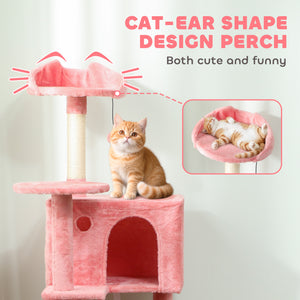 63 Inch Cat Tree with Sisal Scratching Posts, Condos, Plush Perches, Hammock, Ladder, Dangling Balls, Beige – view 32