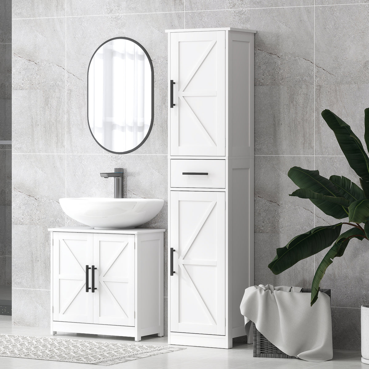 67" Tall Bathroom Cabinet, Narrow Bathroom Storage Cabinet with Drawer, Barn Doors and Adjustable Shelves – view 21