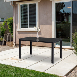 Aluminium Outdoor Dining Table for 6, 59" x 35" Rectangle Patio Table with Tempered Glass Tabletop, for Garden, Backyard, Lawn, Balcony, Black