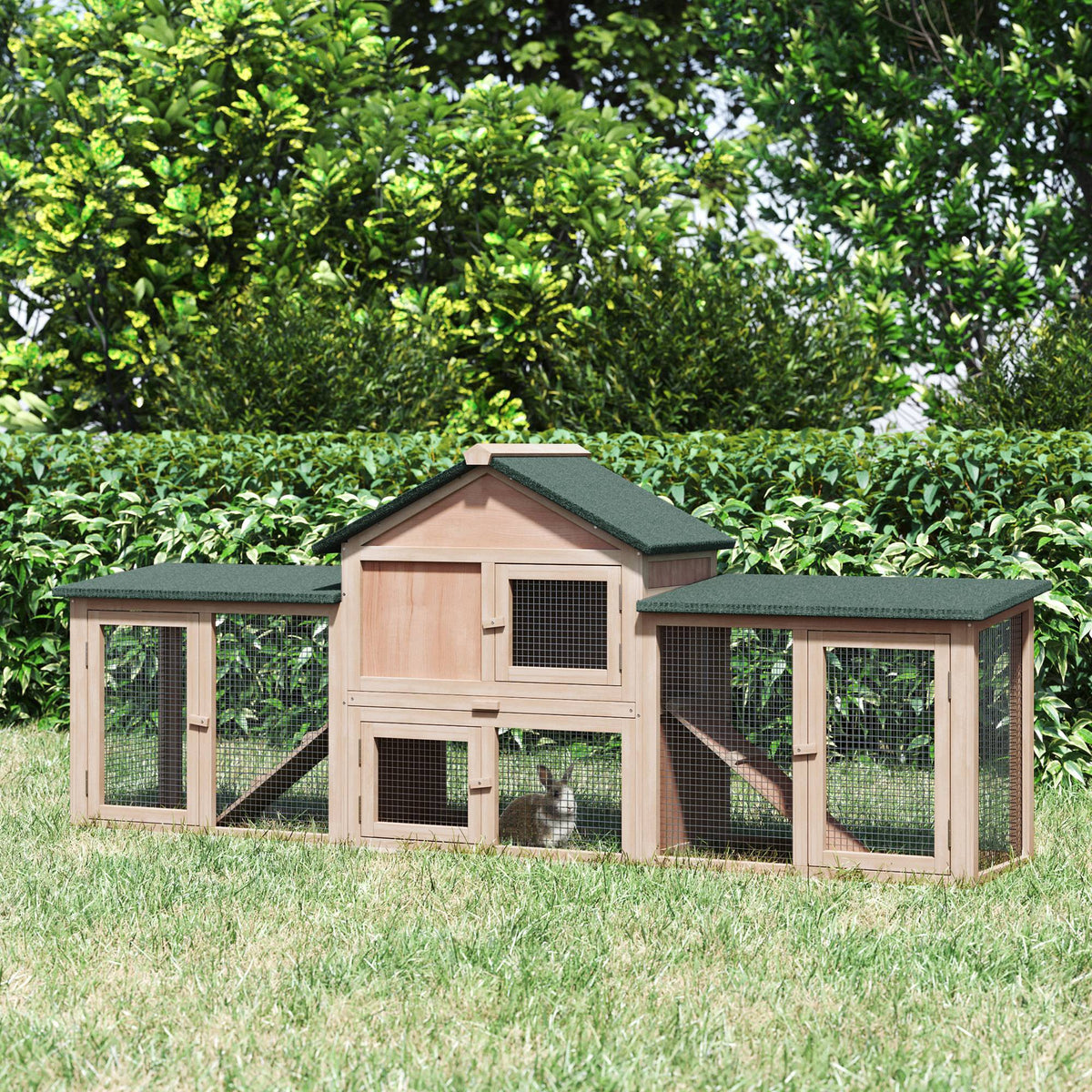 Large Rabbit Hutch Wood Bunny Cage Outdoor Guinea Pig House with Double Runs Slide Out Tray Ramps – view 7