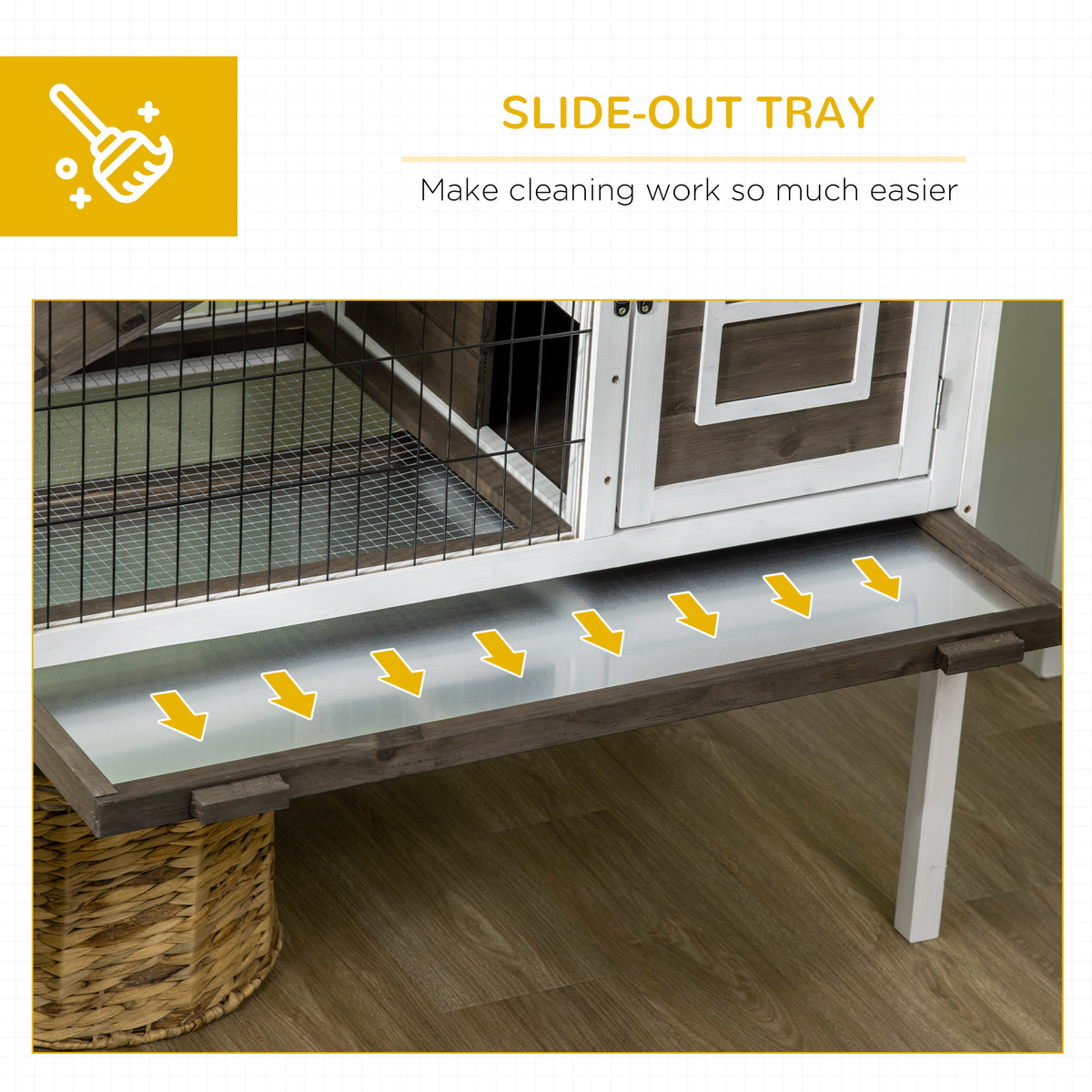Rabbit Hutch Dual-Height Design Bunny House with Run Slide-Out Tray White and Coffee