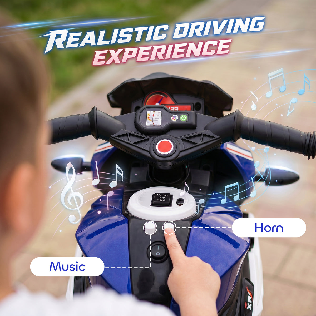 Qaba Kids Electric Motorcycle Ride-On Toy with 3 Wheels, Music, Horn, Lights