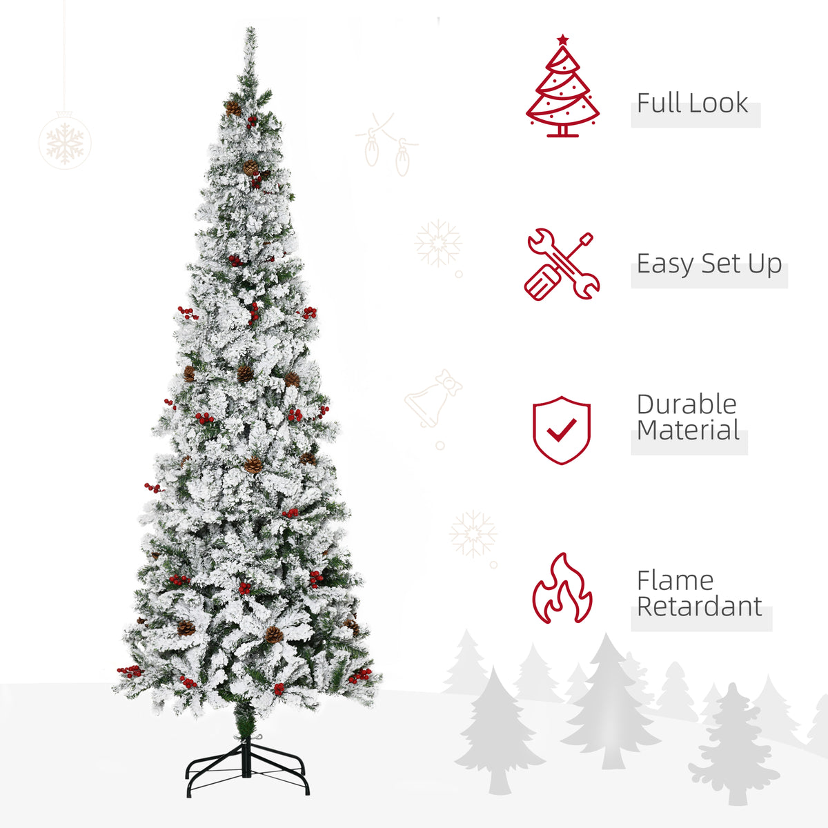 6 Foot Pencil Snow Flocked Artificial Christmas Tree with 600 Pine Realistic Branches, Pine Cones – view 10