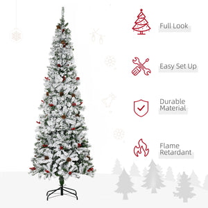 6 Foot Pencil Snow Flocked Artificial Christmas Tree with 600 Pine Realistic Branches, Pine Cones – view 10
