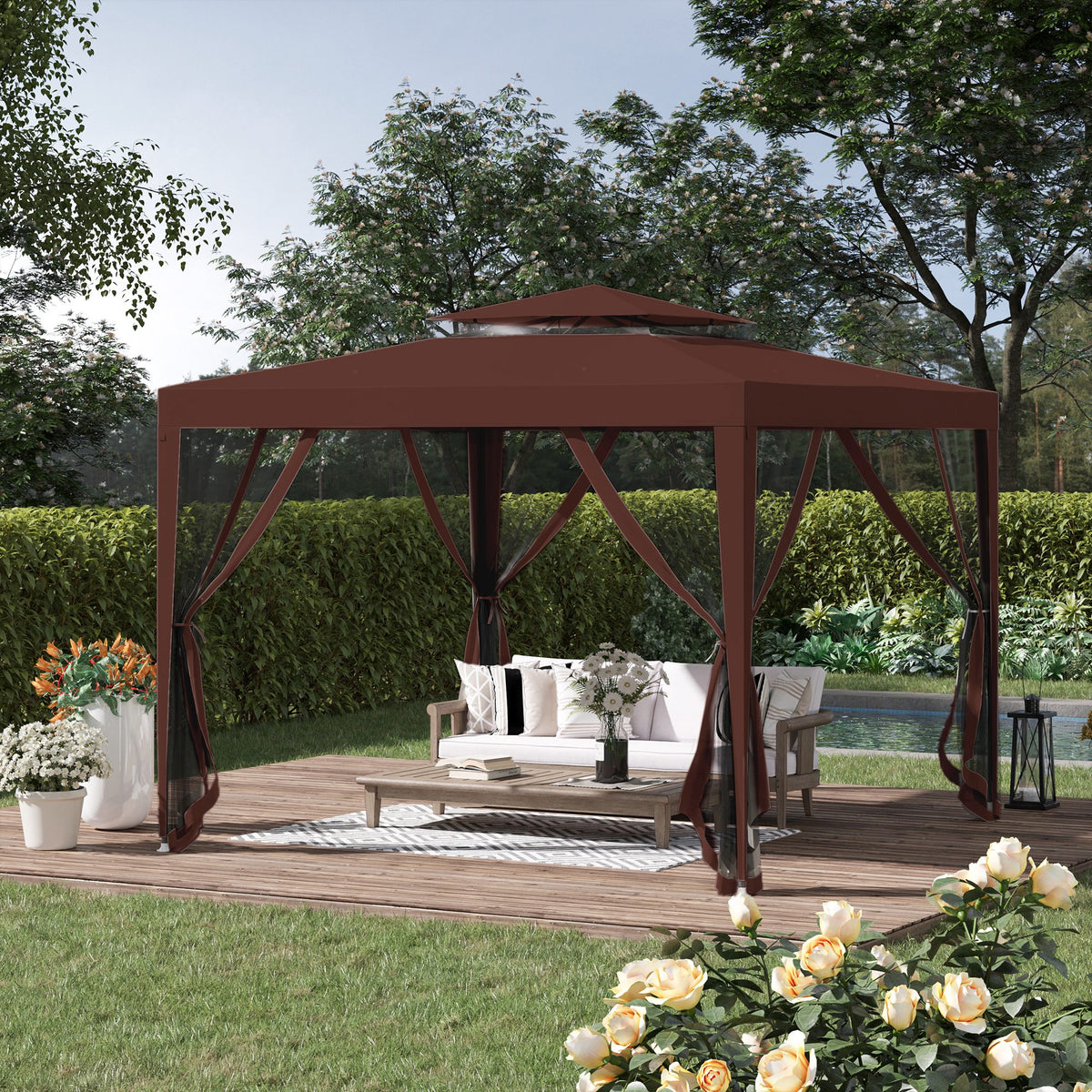 10' x 10' Outdoor Canopy Tent Party Tent with Mesh Netting and Double Tier Roof for Backyard, Garden – view 21