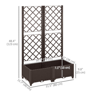 Raised Garden Bed with Trellis, Plastic Raised Flower Bed with Drainage Holes and Drain Plugs