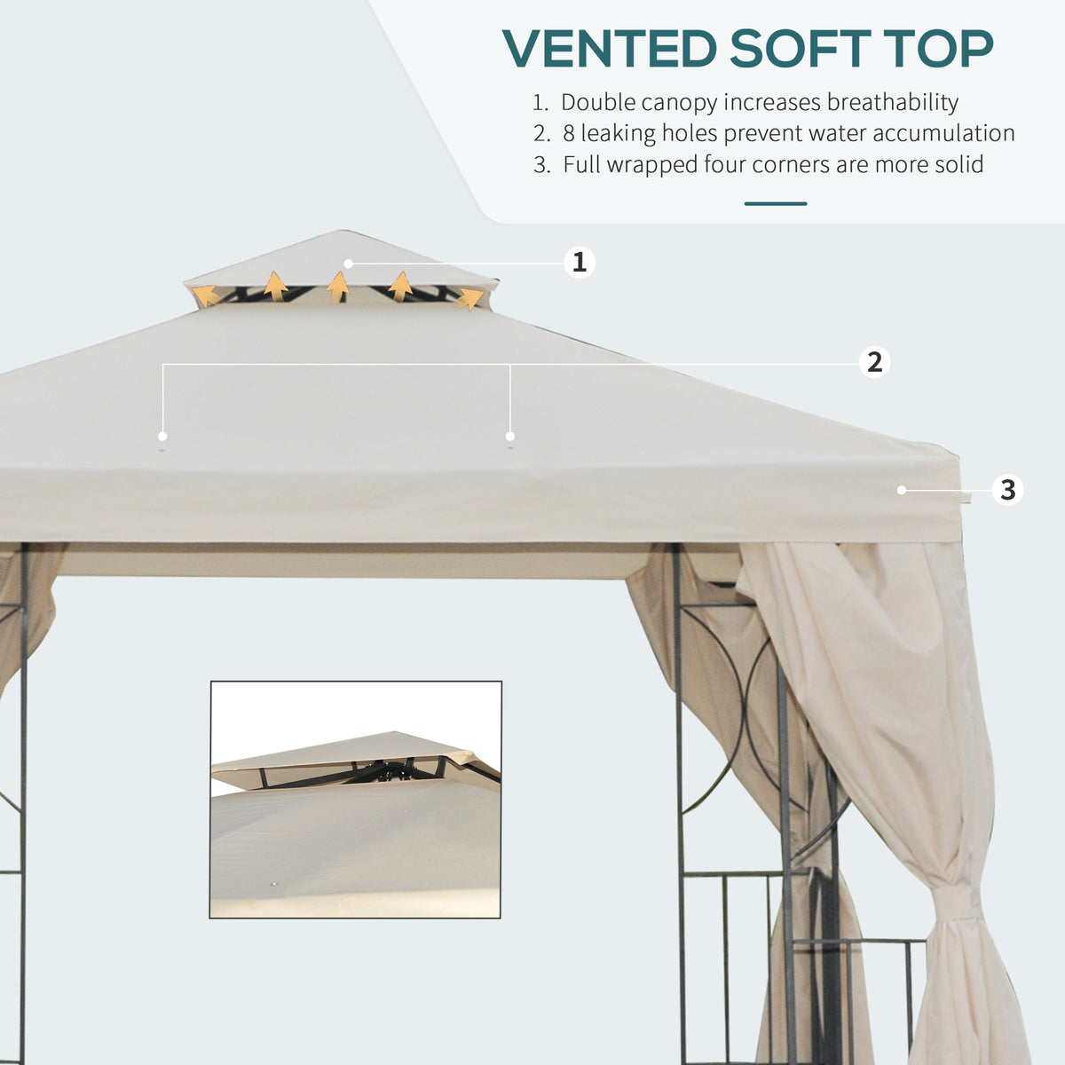 10' x 10' Patio Gazebo Outdoor, Canopy Shelter with Double-tier Roof, Pavilion Sidewalls for Garden Events – view 17