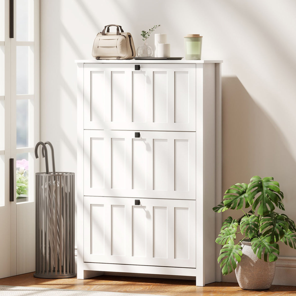 Slim Shoe Cabinet with 3 Flip Drawers, Shoe Storage Cabinet with Adjustable Shelves for Entryway – view 14