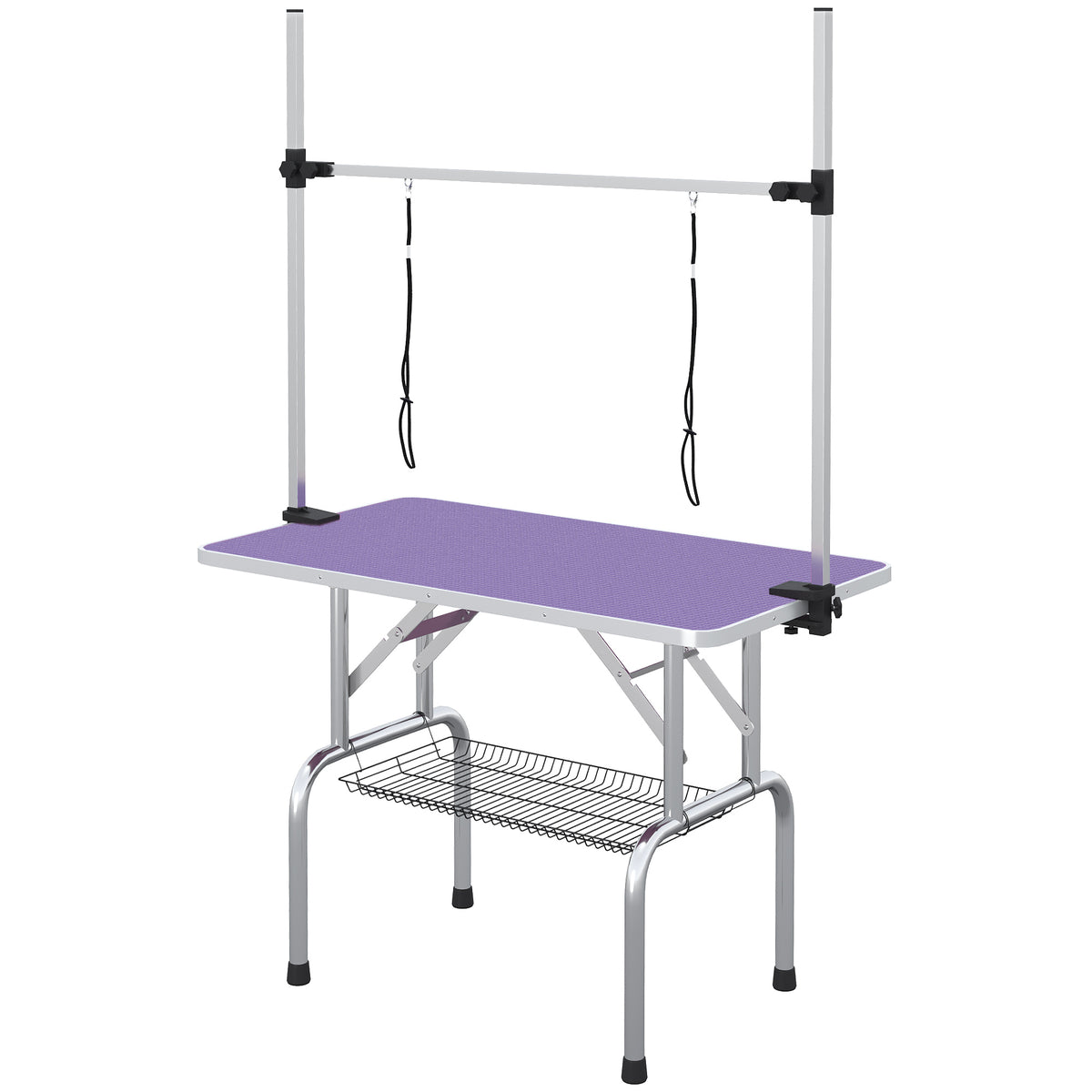 Adjustable Dog Grooming Table with 2 Safety Slings, Storage Basket, Black – view 29