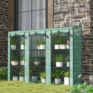 Lean-to Greenhouse with 3 Tier Shelves, Mini Greenhouse with 3 Roll-Up Doors for Indoor Outdoor, Green – view 7