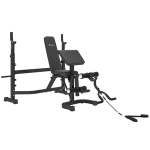 Soozier Weight Bench Stand with Squat Rack, Adjustable Olympic Bench, Multifunctional Arm Curl Pad, Leg Extension, Grey