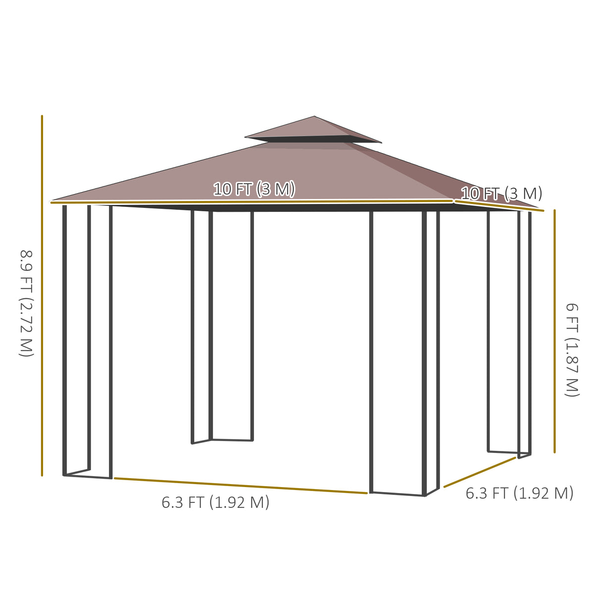 10'x10' Soft-top Steel Patio Gazebo Outdoor Sun Shelter with 2-Tier Polyester Roof, Curtain Sidewalls, Beige – view 16