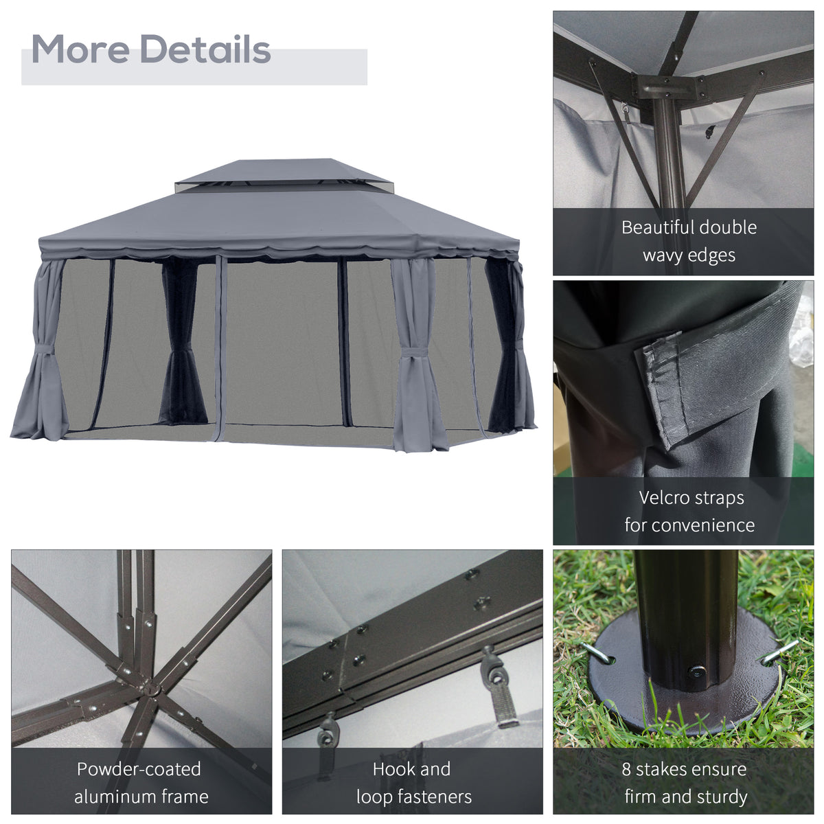 13' x 10' Patio Gazebo, Double Roof Outdoor Gazebo Canopy Shelter with Netting & Curtains – view 12