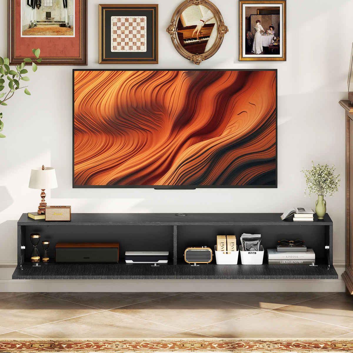 71" Floating TV Stand for TVs up to 72 Inch, Wall Mount Media Console with 2 Fluted Flip-Down Doors – view 20
