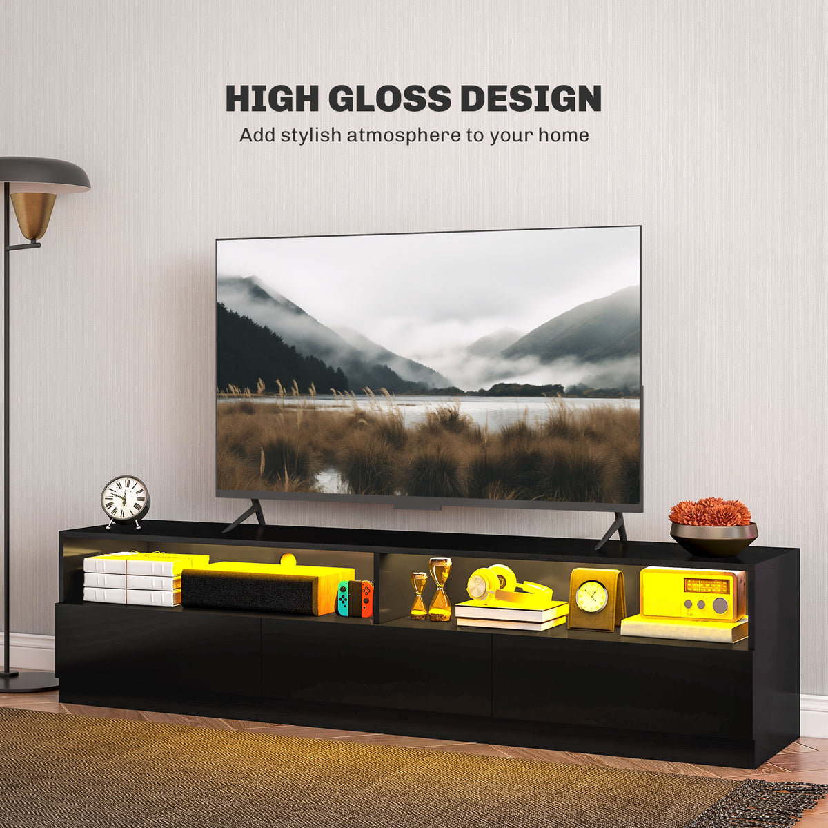 LED Lighted TV Stand for TVs up to 75", Modern TV Cabinet with Storage Drawers for Living Room – view 11