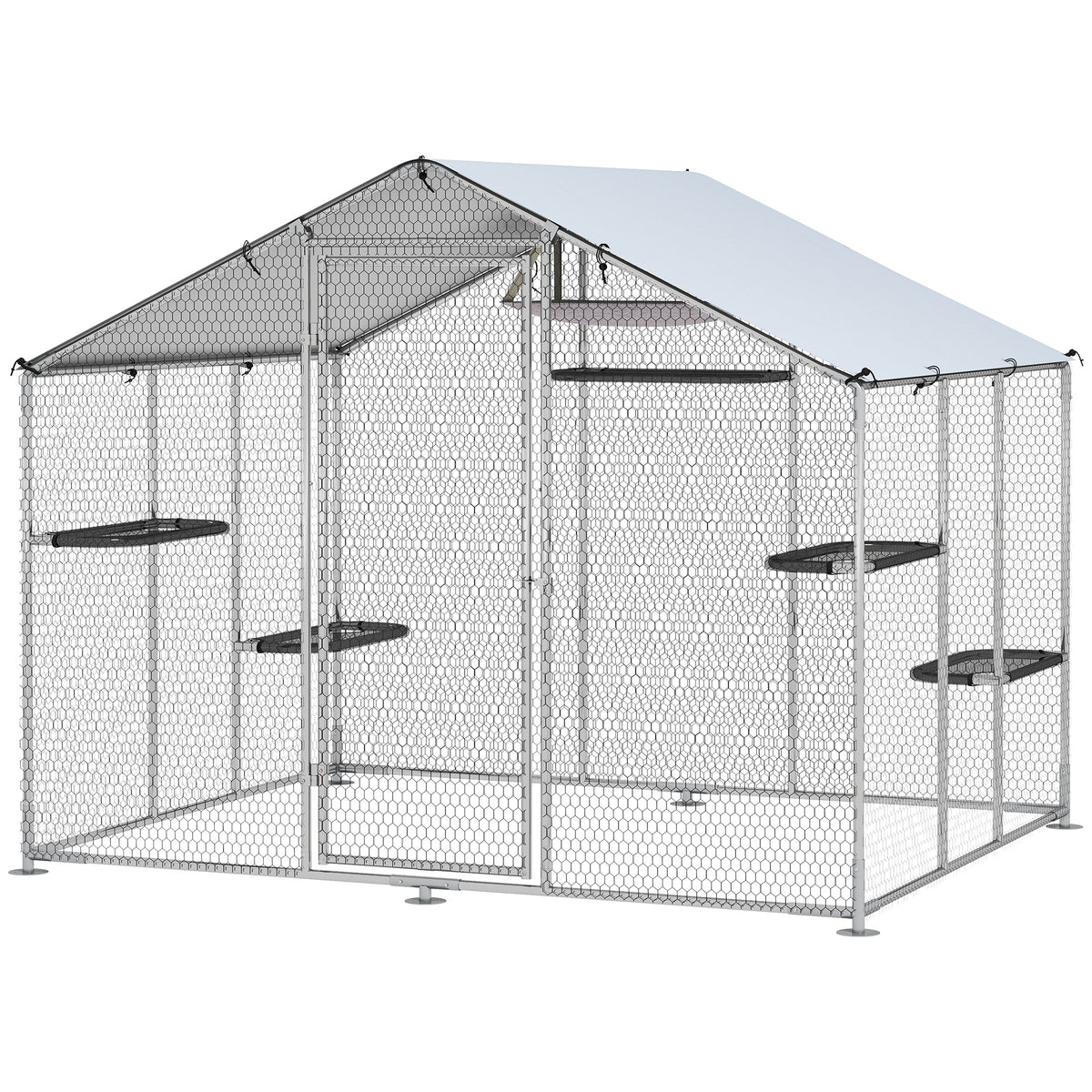 Large Catio Outdoor Cat Enclosure with Waterproof Cover, Walk-in Cat Patio w/ 5 Adjustable Platforms & Hammock 79" W