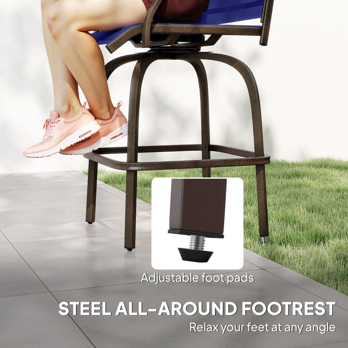 Outdoor Bar Stools Set of 2, Swivel Bar Height Chairs with High Back, Curved Armrests and Steel Frame, Black – view 13