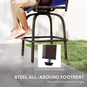 Outdoor Bar Stools Set of 2, Swivel Bar Height Chairs with High Back, Curved Armrests and Steel Frame, Black – view 13