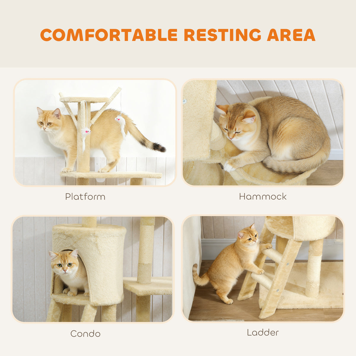 53" Cat Tree Tower, Kitten Activity Centre with Scratching Posts, Condo, Perches, Ladder, Hammock – view 11