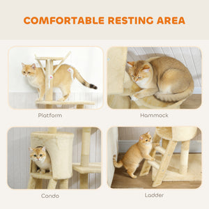 53" Cat Tree Tower, Kitten Activity Centre with Scratching Posts, Condo, Perches, Ladder, Hammock – view 11