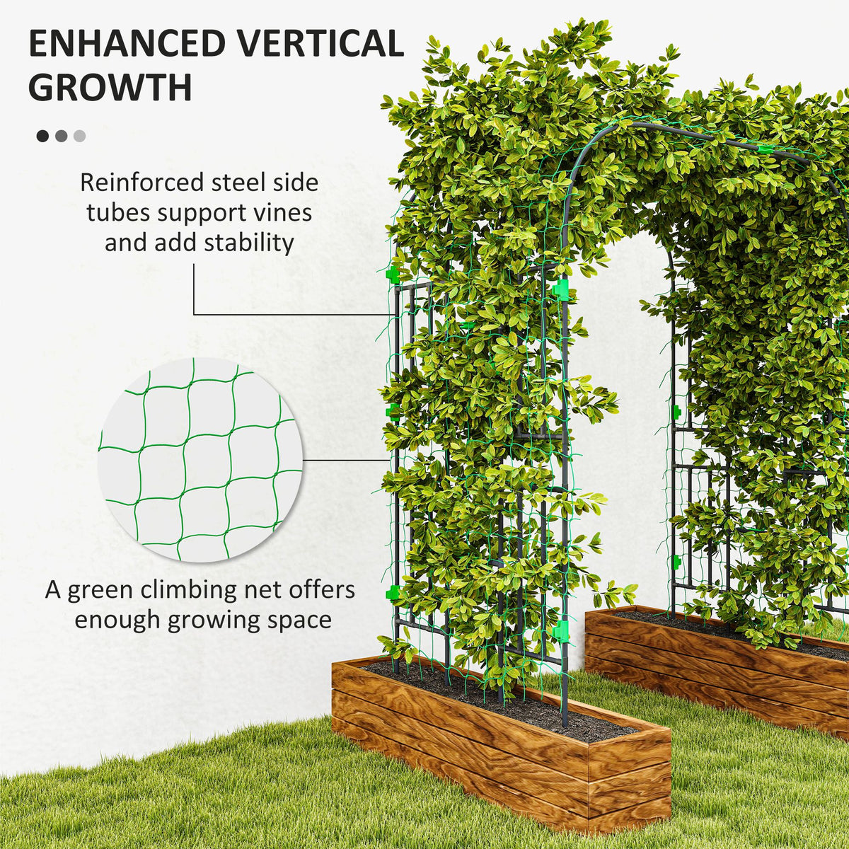 Arched Garden Trellis, 8 FT Tall Metal Plant Trellis Support with Trellis Netting for Climbing Plants