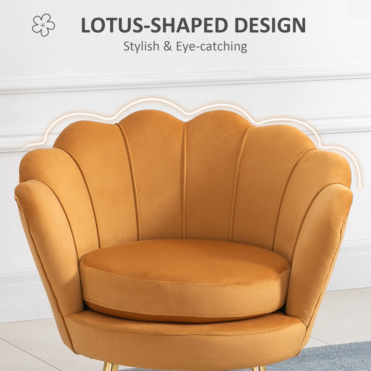 Modern Accent Chair, Velvet-Touch Fabric Leisure Club Chair with Gold Metal Legs for Bedroom, Dark Green – view 24