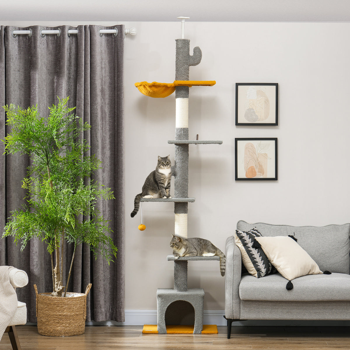 Floor to Ceiling Cat TreeTower with 90.5"-108" Adjustable Height, Scratching Posts, Hammock, Condo – view 21