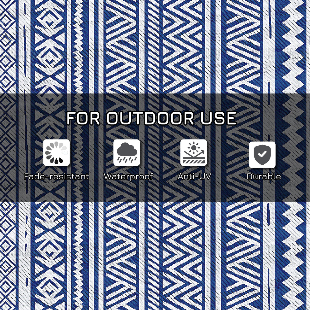 Reversible Outdoor Rug, Patio Floor Mat, 6'x9' Plastic Straw Rug for Backyard Deck, Beach, Camping, Dark Blue and White