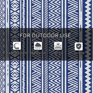 Reversible Outdoor Rug, Patio Floor Mat, 6'x9' Plastic Straw Rug for Backyard Deck, Beach, Camping, Dark Blue and White