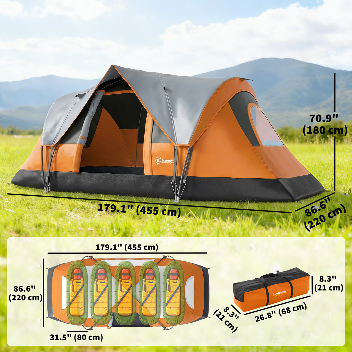 5 Person Family Tent, Outdoor Camping Tent with Lighting Hook, Carrying Bag for Camping – view 9
