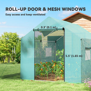 6.6' x 10' x 6.6' Walk-in Tunnel Greenhouse UV-resistant Wind Resistant Green House with Door and Mesh Windows, Green