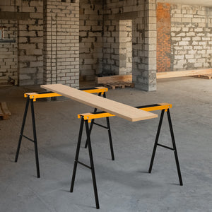 2PCS Saw Horse Twin Pack Folding Workbench Metal Trestle Stands with Non-slip EVA Surface Orange