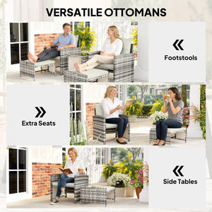 5 Piece Patio Furniture Set, Wicker Patio Chairs with Ottomans, 2-Tier Glass Coffee Table and Cushions – view 11