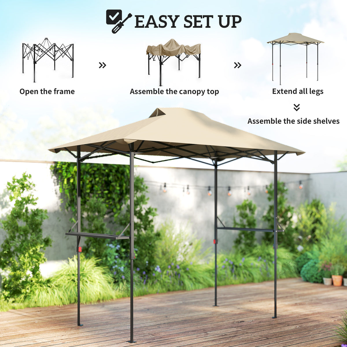 5 x 8.5 ft Pop Up Grill Gazebo with 2 Shelves, UPF 50+ Outdoor Instant Canopy Portable Shelter with Carry – view 12