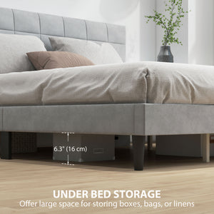 Queen Size Bed Frame with Upholstered Headboard, Modern Platform Bed Frame with Wood Slats, 1100 lbs Capacity, Cream