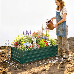 4' x 2' x 1' Raised Garden Bed, Set of 2 Galvanized Planter Box for Vegetables, Flowers, Herbs, Green