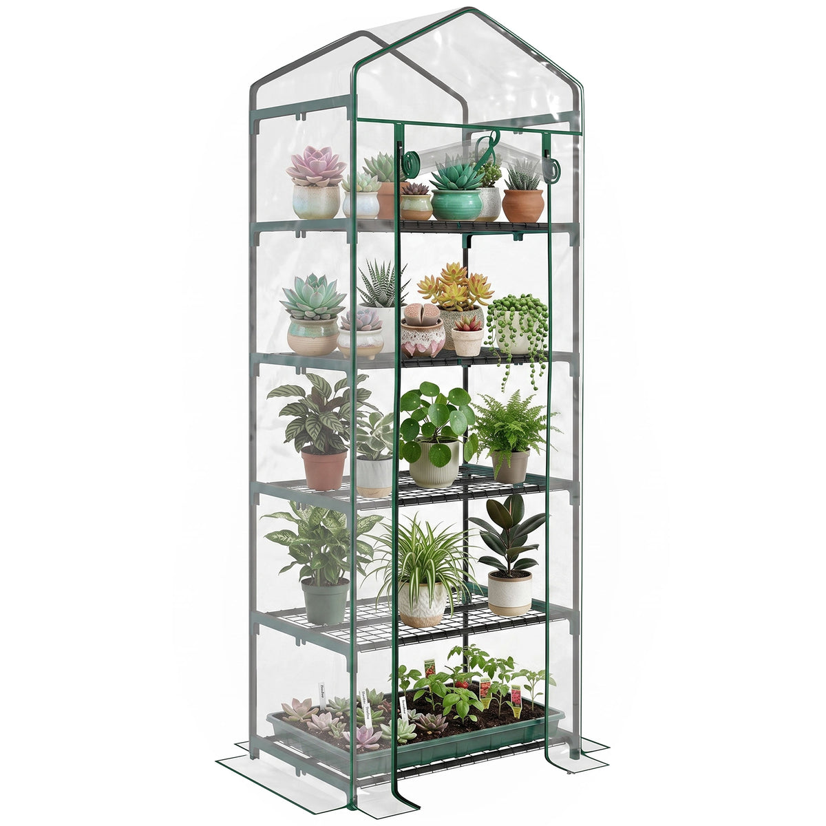 5 Tier Mini Greenhouse, Portable Outdoor Flower Stand with Shelf Clips, Indoor Greenhouse with Steel Frame
