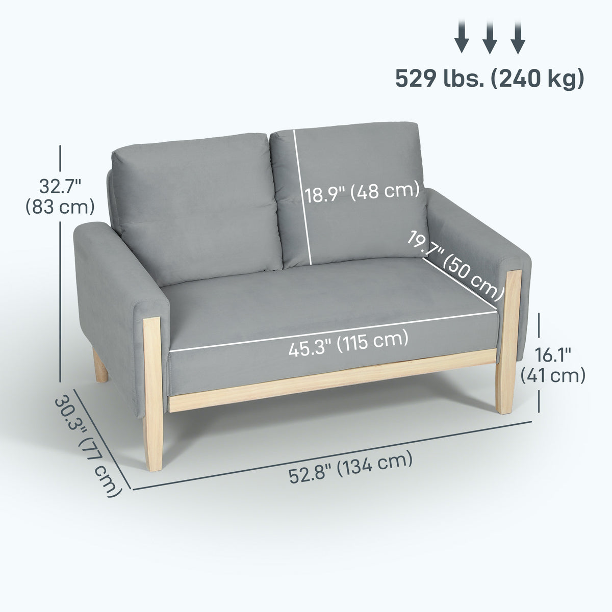 53" Loveseat Sofa, Small 2 Seater Couch with Solid Wood Legs, Modern Velvet Sofa for Living Room – view 9