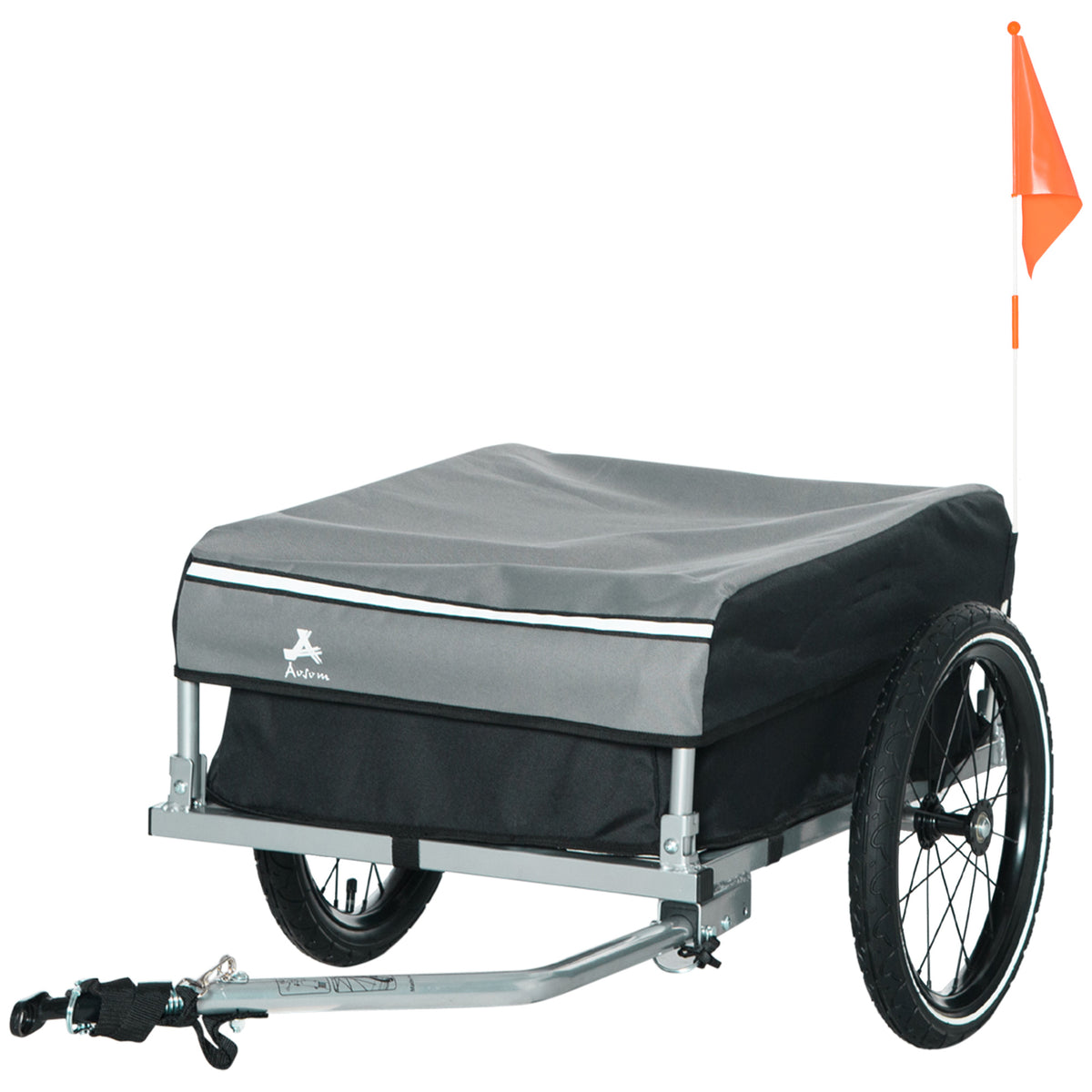 Aosom Outdoor Bike Cargo Trailer, Foldable Bicycle Luggage Wagon, Triple Safety, 16" Wheels, Removable Cover, Black and Grey