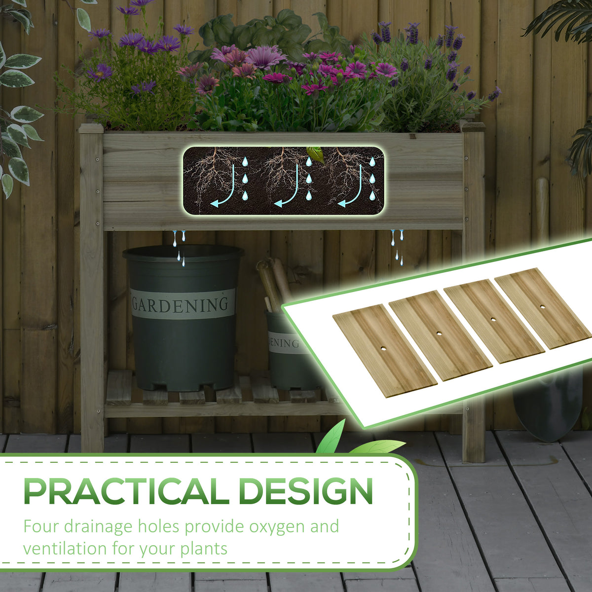 Elevated Planter Box with Legs and Storage Shelf, Raised Garden Bed, Elevated Wooden Planter Box, Green – view 8