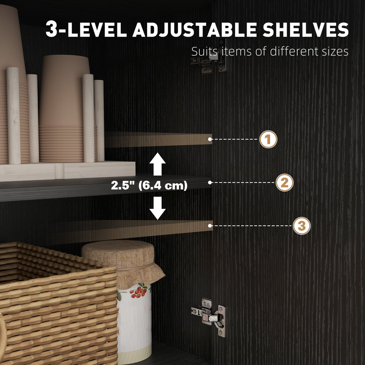 Sideboard Buffet Cabinet with Storage, Modern Coffee Bar Cabinet with 3 Drawers and Adjustable Shelves – view 4