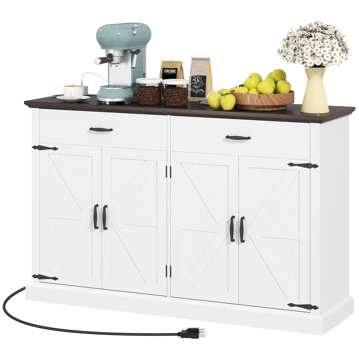 30" Buffet Cabinet, Farmhouse Sideboard with 1.2" Thick Top, 2 Barn Doors, Drawer and Adjustable Shelf – view 8