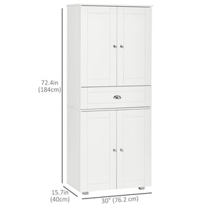 72" Kitchen Pantry Cabinet, Modern Kitchen Pantry Storage Cabinet with 4 Doors and 3 Adjustable Shelves, White