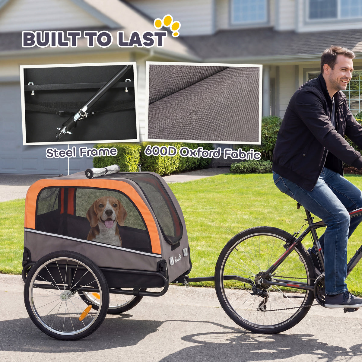 Dog Bike Trailer, Pet Cart Wagon Cart Carrier Attachment for Travel with 2 Doors, Large Wheels, Safety Flag