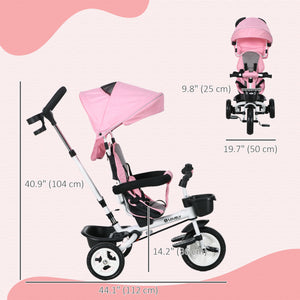 Qaba 6 in 1 Toddler Tricycle with Parent Push Handle, Canopy, Storage Baskets, Cupholder, Dark