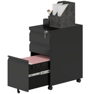 3 Drawer Filing Cabinet with Lock, Steel Office Storage Cabinet with Hanging Bar for A4, Legal