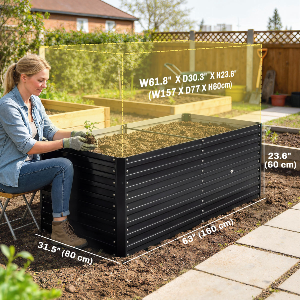 5' x 3' x 2' Raised Garden Bed, Galvanized Planter Box for Growing Flowers, Herbs and Vegetables, Black – view 2