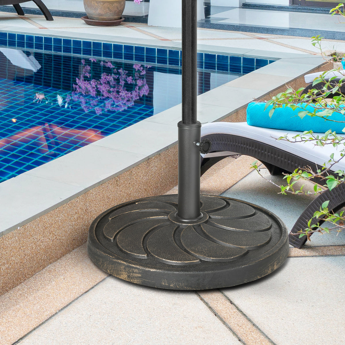 40 lb Heavy Duty Patio Umbrella Base, 21" Round Resin Market Umbrella Stand for Outdoor, Garden, Backyard, Bronze