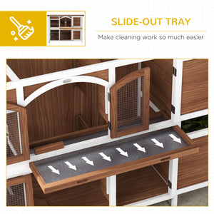 Two-Tier Wooden Rabbit Hutch with Openable Roof, Slide-Out Tray