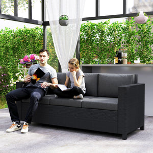 Deluxe 3 Seat Rattan Wicker Sofa Garden Outdoor Patio Furniture with Cushion, Cream White – view 13
